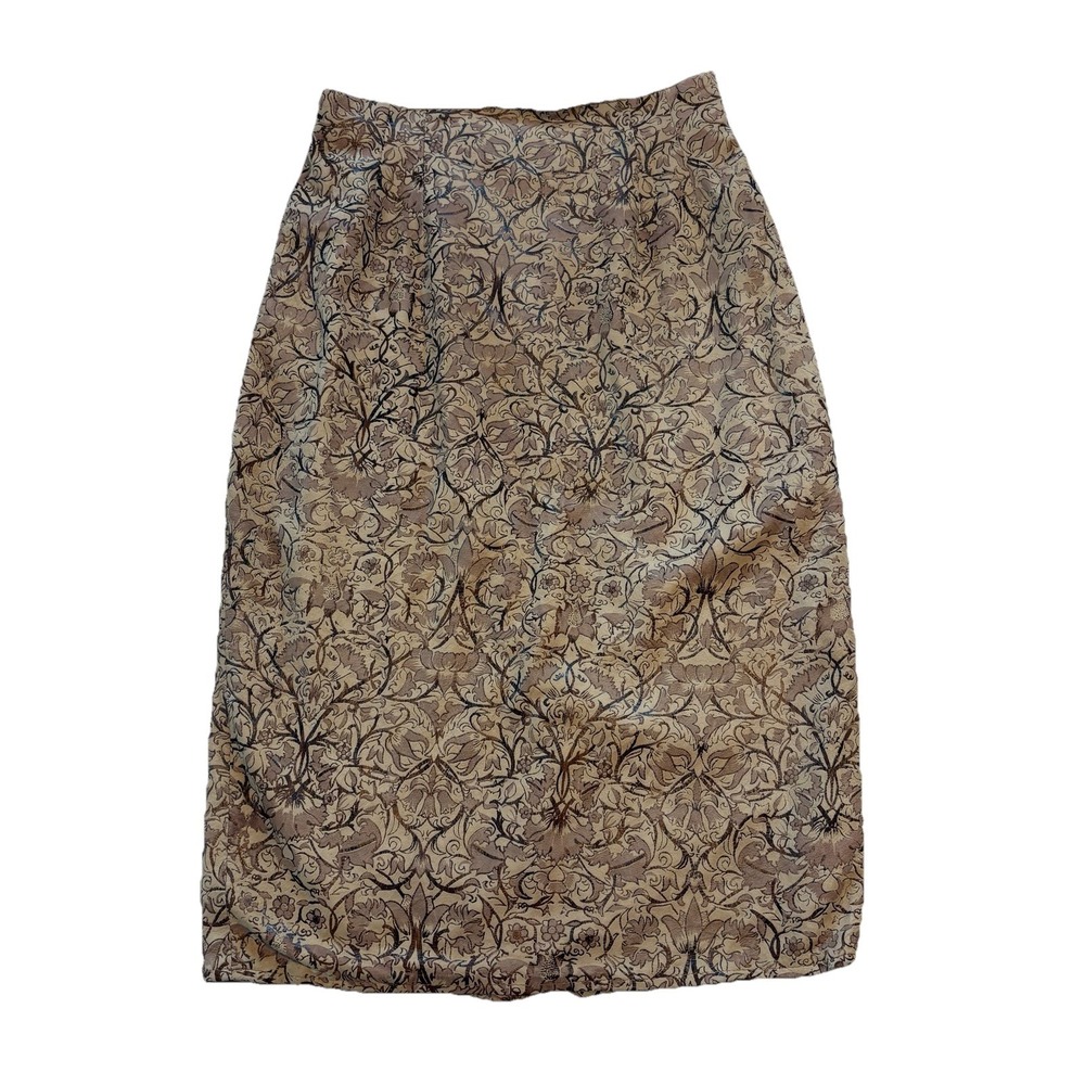 Vakko Leather Suede Skirt Size 8 Pencil Brown Made‎ In USA Floral Knee Length